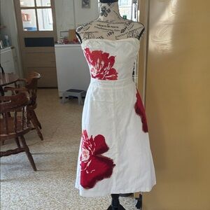 J. Crew White Strapless Dress with Red Floral Print